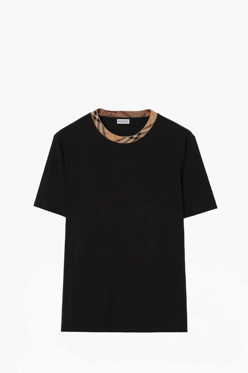 BURBERRY Men Check Trim T-Shirt in Black Cotton 0