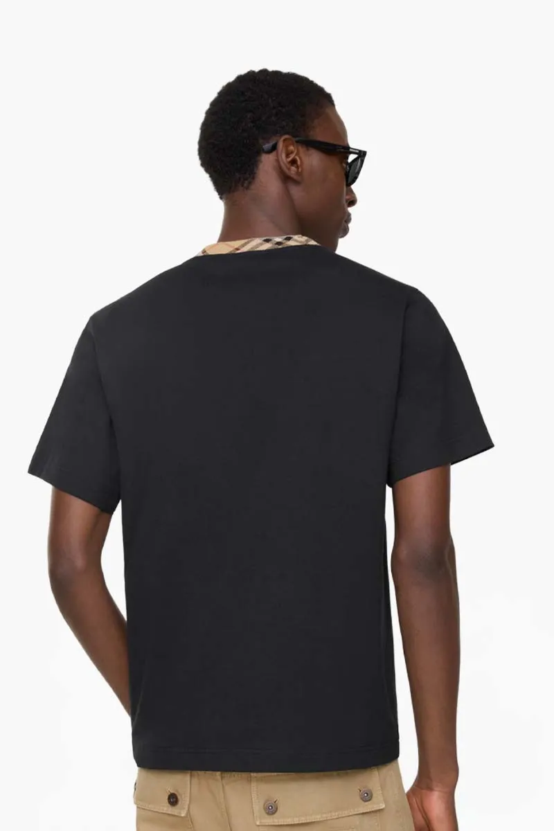 BURBERRY Men Check Trim T-Shirt in Black Cotton 2