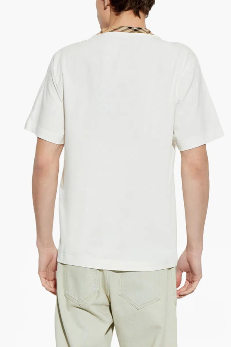 BURBERRY Men Check Trim T-Shirt in Chalk White Cotton 2