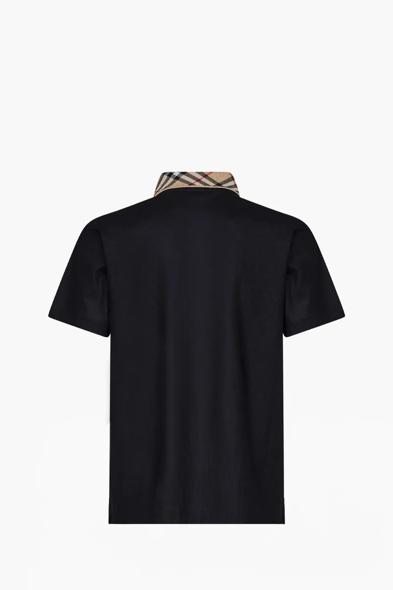 BURBERRY Men Check Collar Polo Shirt in Black Cotton 1