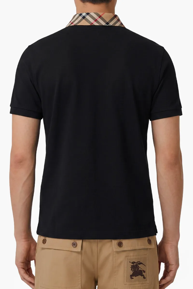 BURBERRY Men Check Collar Polo Shirt in Black Cotton 3