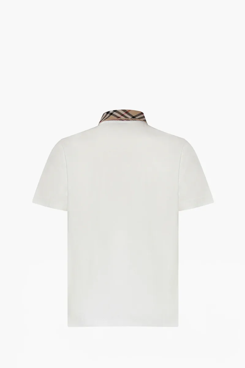 BURBERRY Men Check Collar Polo Shirt in Chalk White Cotton 1