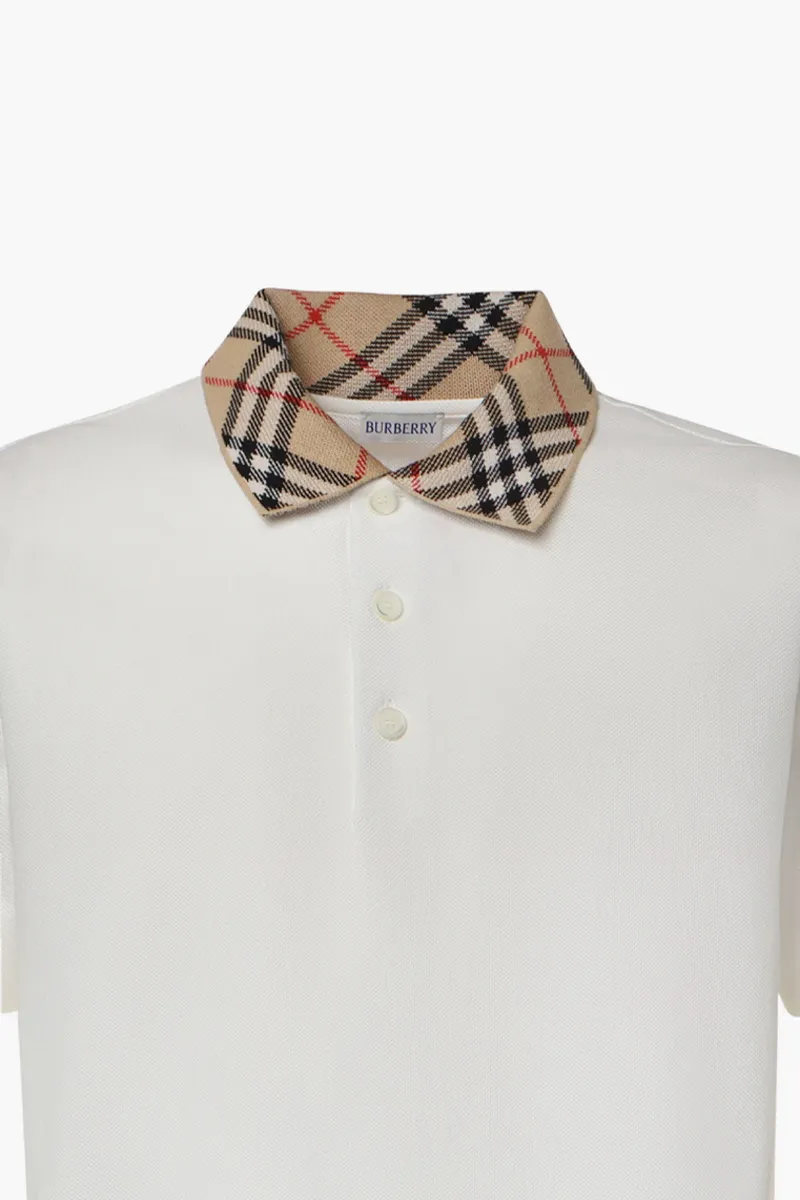 BURBERRY Men Check Collar Polo Shirt in Chalk White Cotton 2