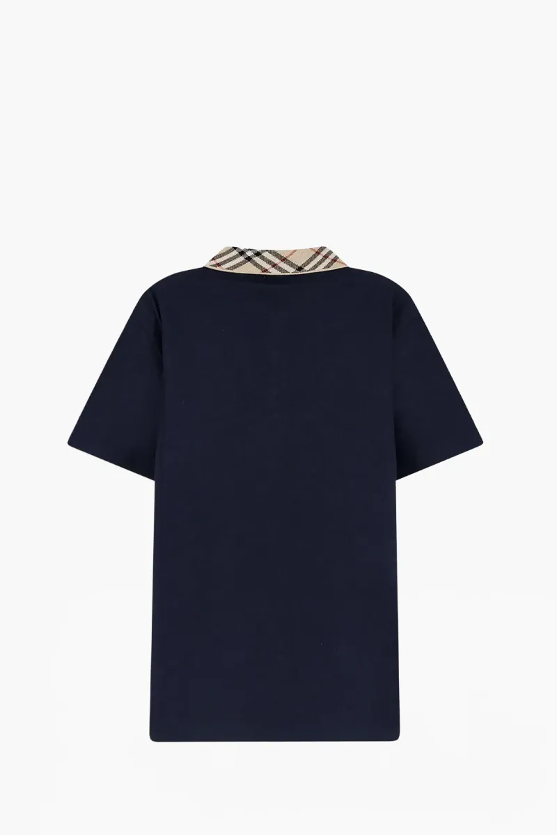 BURBERRY Men Check Collar Polo Shirt in Navy Cotton 1