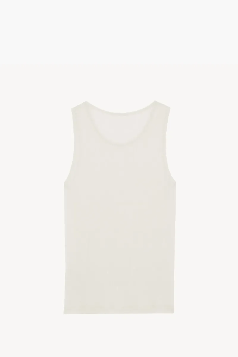 SAINT LAURENT Cassandre Embroidered Tank Top in Natural/Black Cotton 1