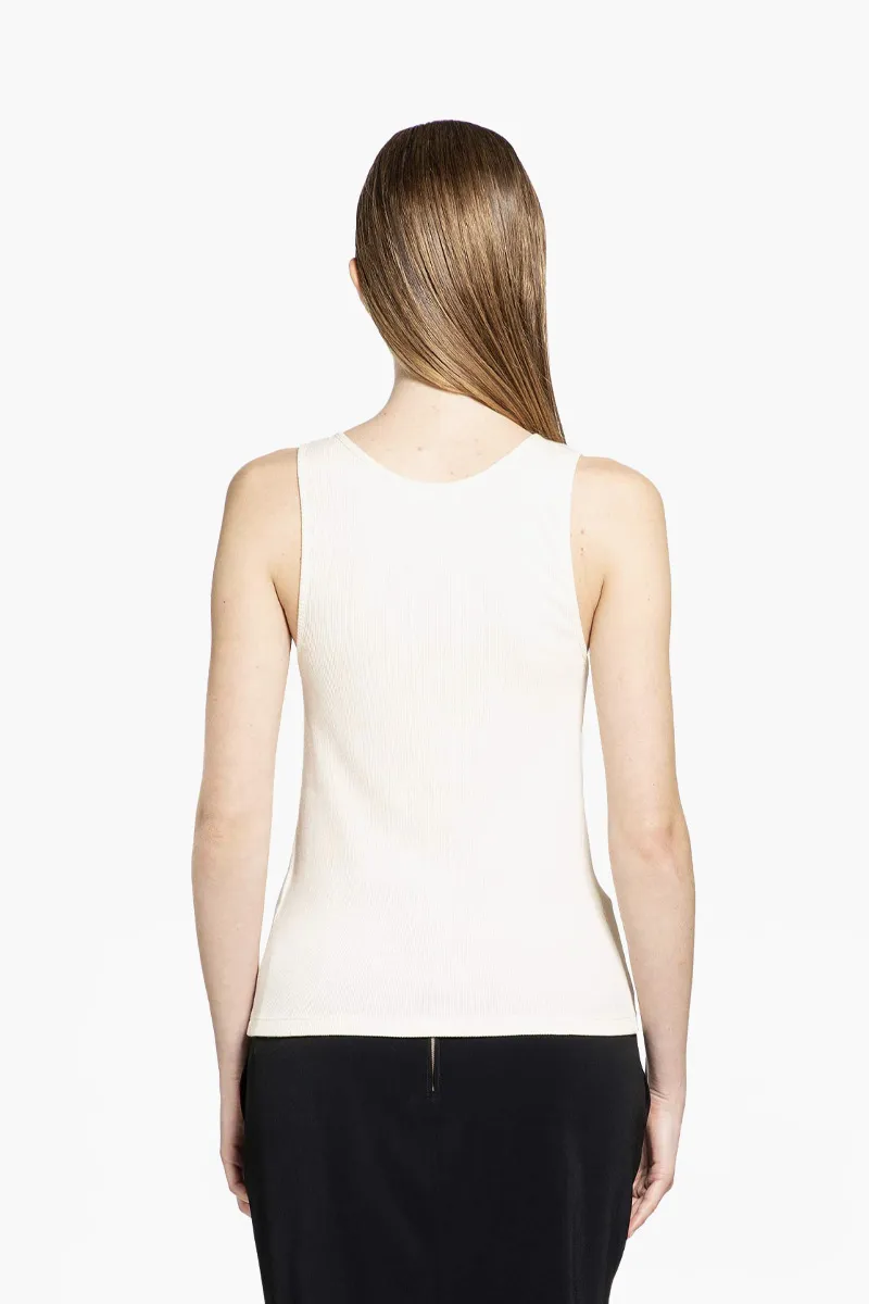 SAINT LAURENT Cassandre Embroidered Tank Top in Natural/Black Cotton 3