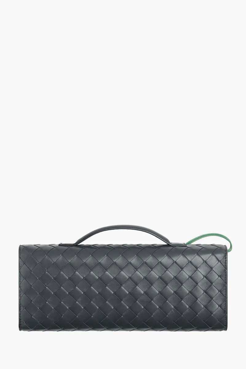 BOTTEGA VENETA Andiamo Enamelled Daisy Flower Closure Intrecciato Long Clutch in Ardoise with Handle 1