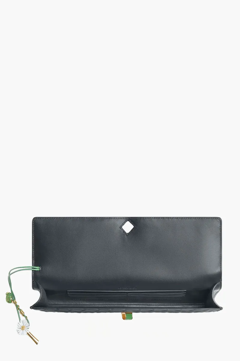 BOTTEGA VENETA Andiamo Enamelled Daisy Flower Closure Intrecciato Long Clutch in Ardoise with Handle 2