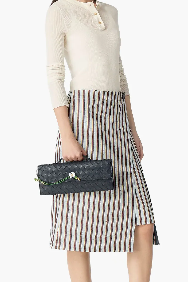BOTTEGA VENETA Andiamo Enamelled Daisy Flower Closure Intrecciato Long Clutch in Ardoise with Handle 3