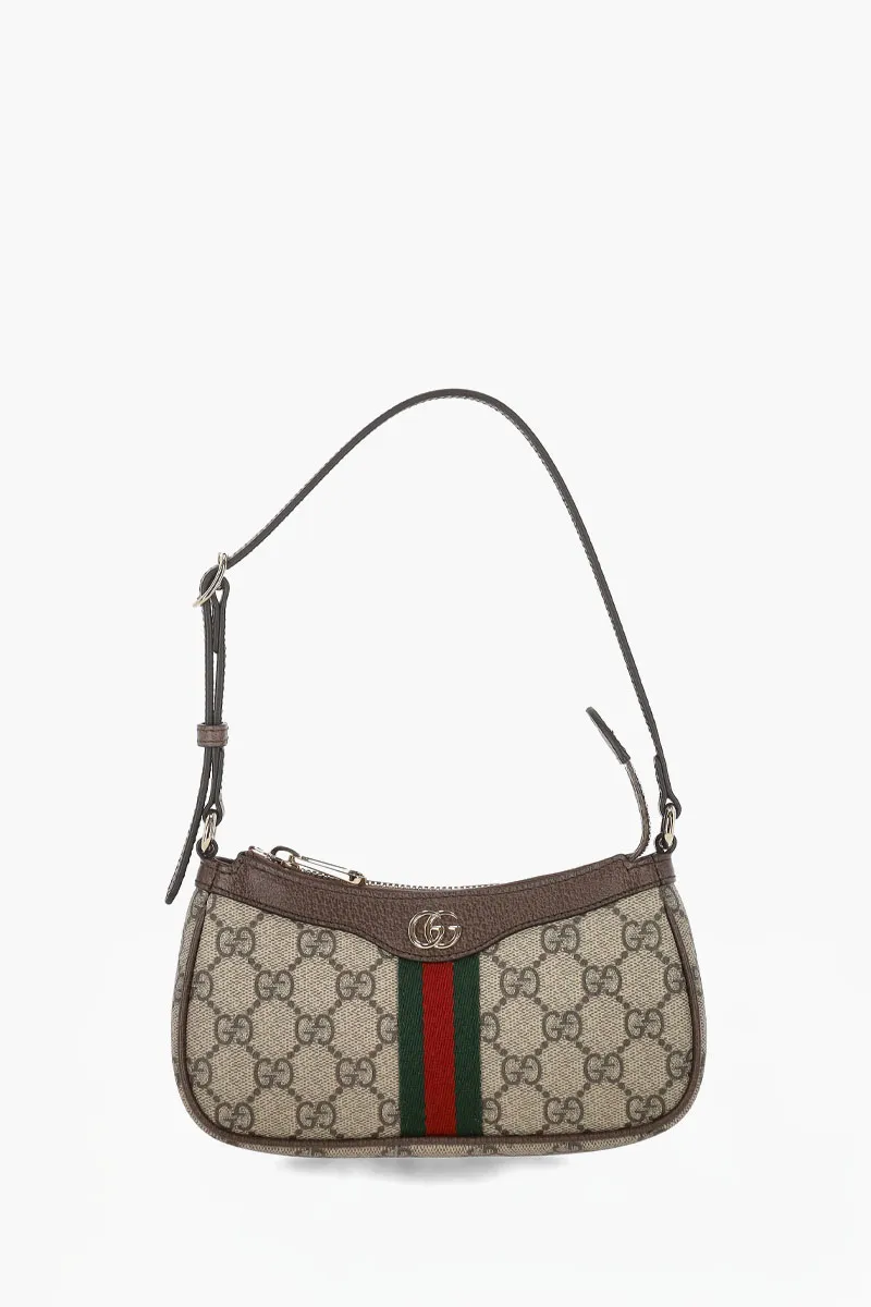 GUCCI Mini GG Ophidia Shoulder Bag in Beige/Dark Brown GG Monogram Coated Fabric 0