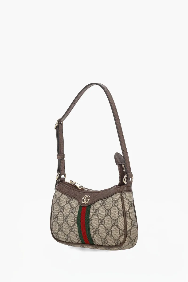 GUCCI Mini GG Ophidia Shoulder Bag in Beige/Dark Brown GG Monogram Coated Fabric 1