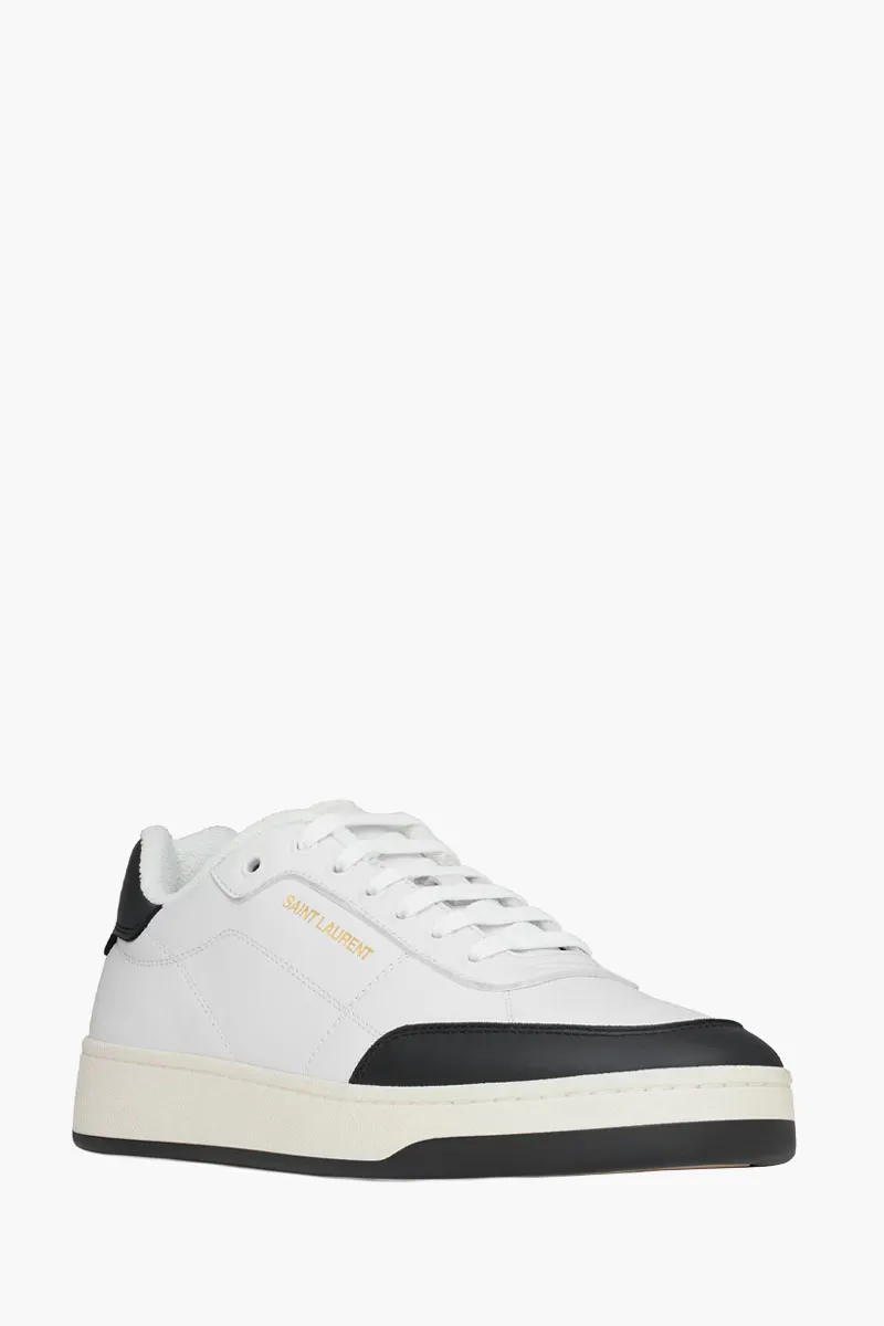 SAINT LAURENT Men SL/61 Low Top Sneakers in Optic White/Black Smooth Leather 2