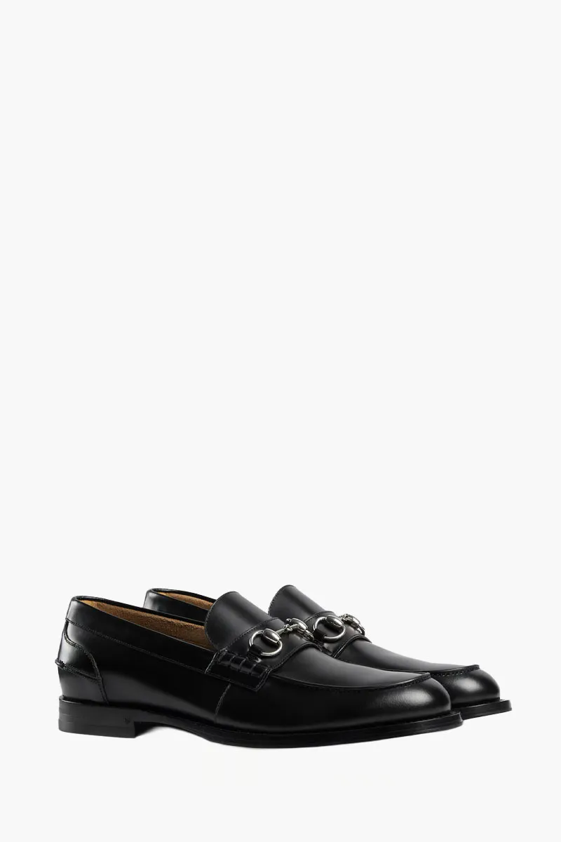 GUCCI Men Horsebit Loafers in Black Leather SHW 2