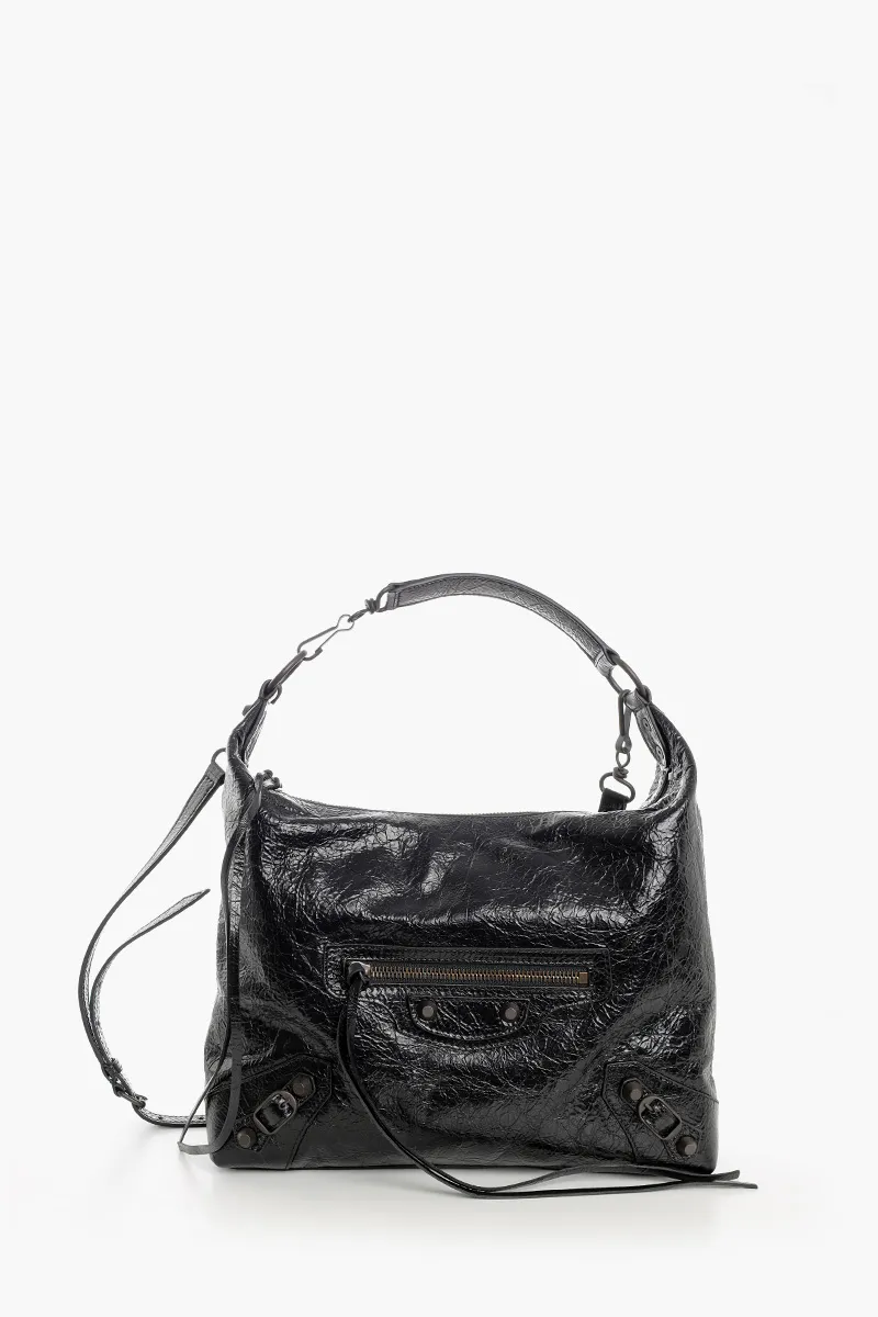 BALENCIAGA Le City Small Hobo Shoulder Bag in Black Arena Lambskin Brass Hardware 0