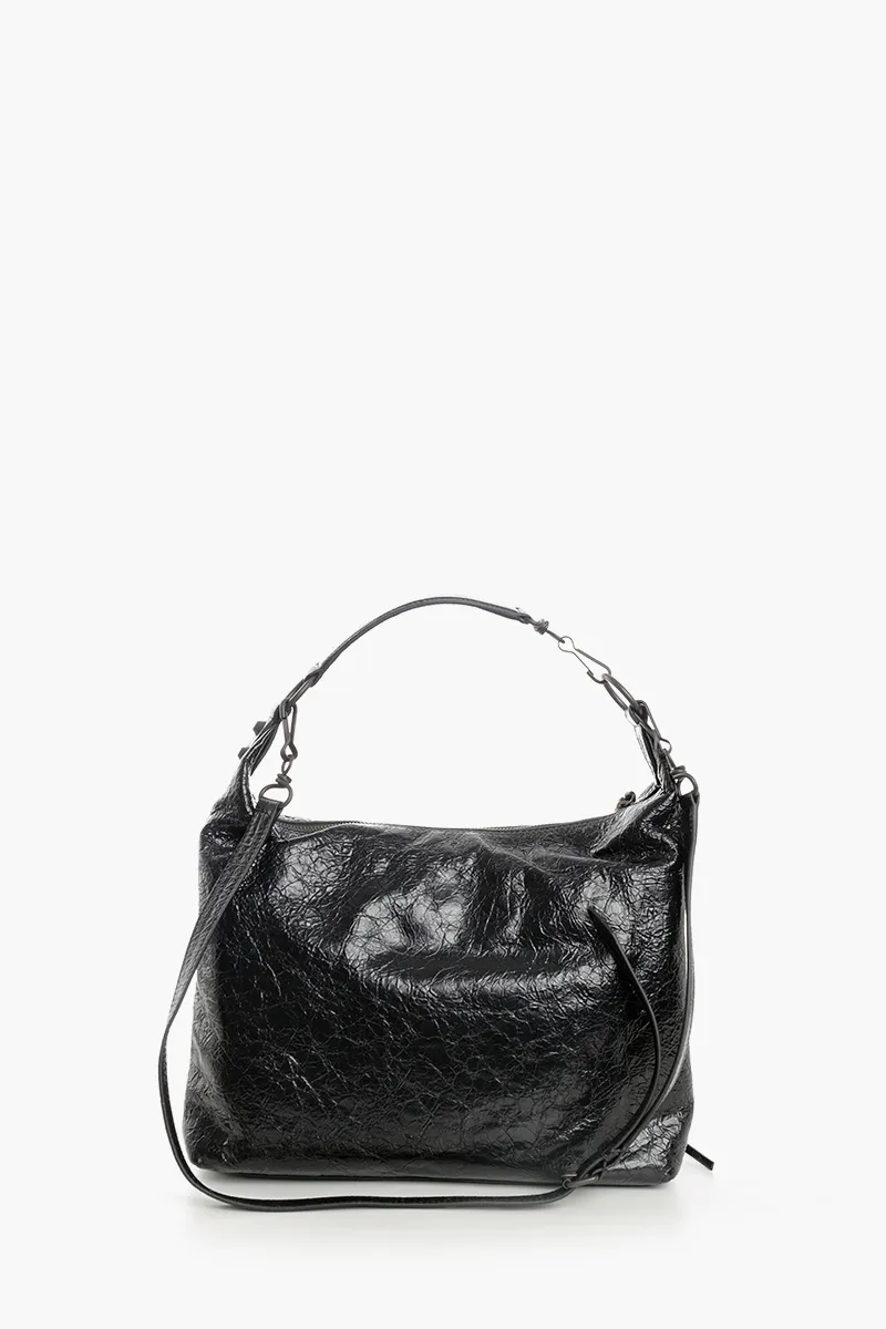 BALENCIAGA Le City Small Hobo Shoulder Bag in Black Arena Lambskin Brass Hardware 2