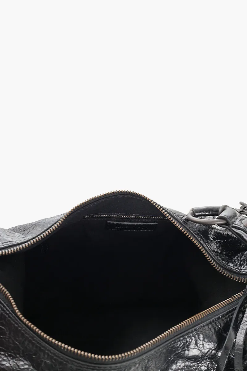BALENCIAGA Le City Small Hobo Shoulder Bag in Black Arena Lambskin Brass Hardware 4