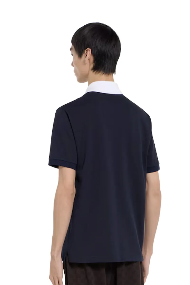 GUCCI Men Stretch Polo Shirt in  Blue Cotton Pique with Web Trim on Internal Pocket 2