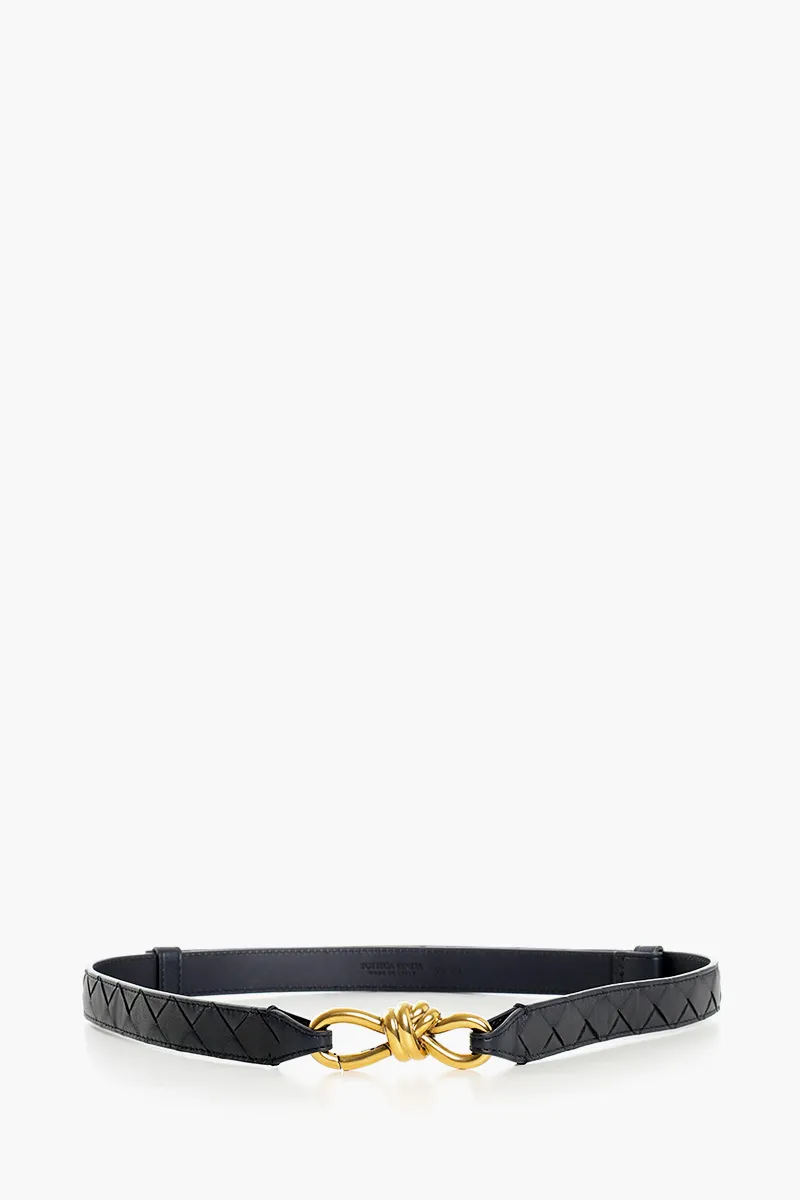 BOTTEGA VENETA Women Andiamo Belt in Midnight Intrecciato Nappa Leather with Signature Knot Buckle 0