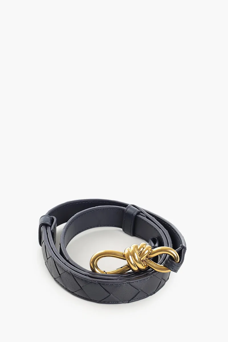 BOTTEGA VENETA Women Andiamo Belt in Midnight Intrecciato Nappa Leather with Signature Knot Buckle 1