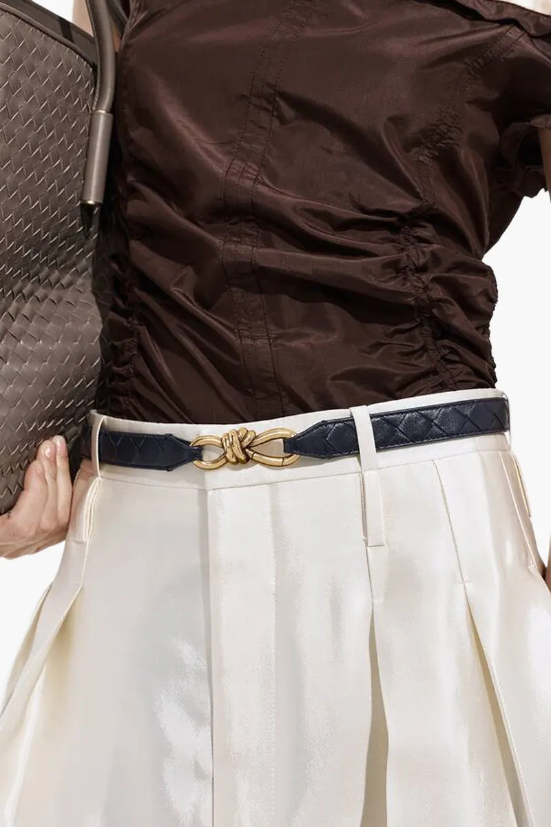 BOTTEGA VENETA Women Andiamo Belt in Midnight Intrecciato Nappa Leather with Signature Knot Buckle 3