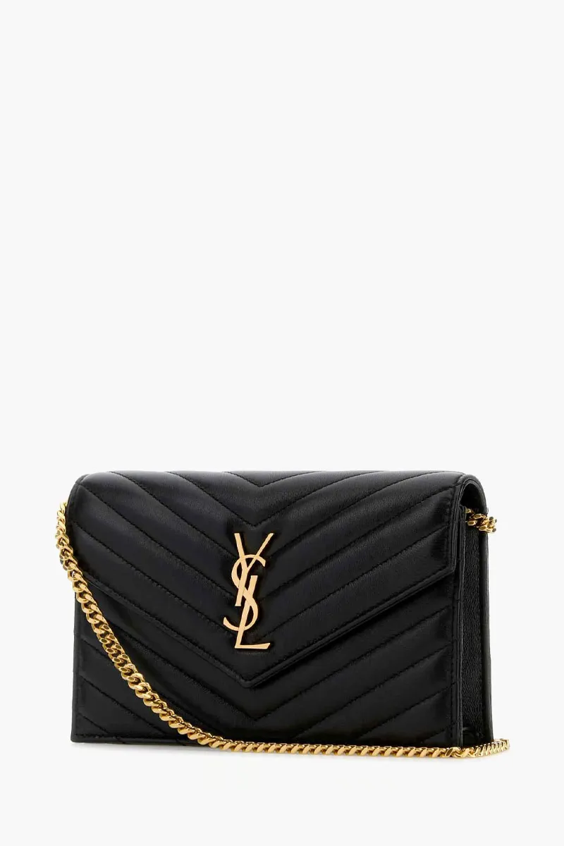 SAINT LAURENT Cassandre Envelope WOC 19cm in Black Lambskin GHW 1