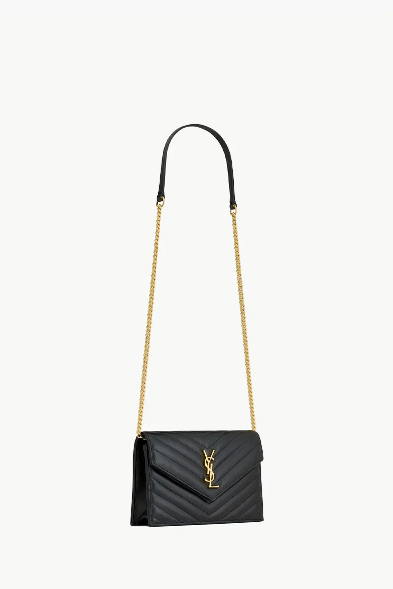 SAINT LAURENT Cassandre Envelope WOC 19cm in Black Lambskin GHW 2