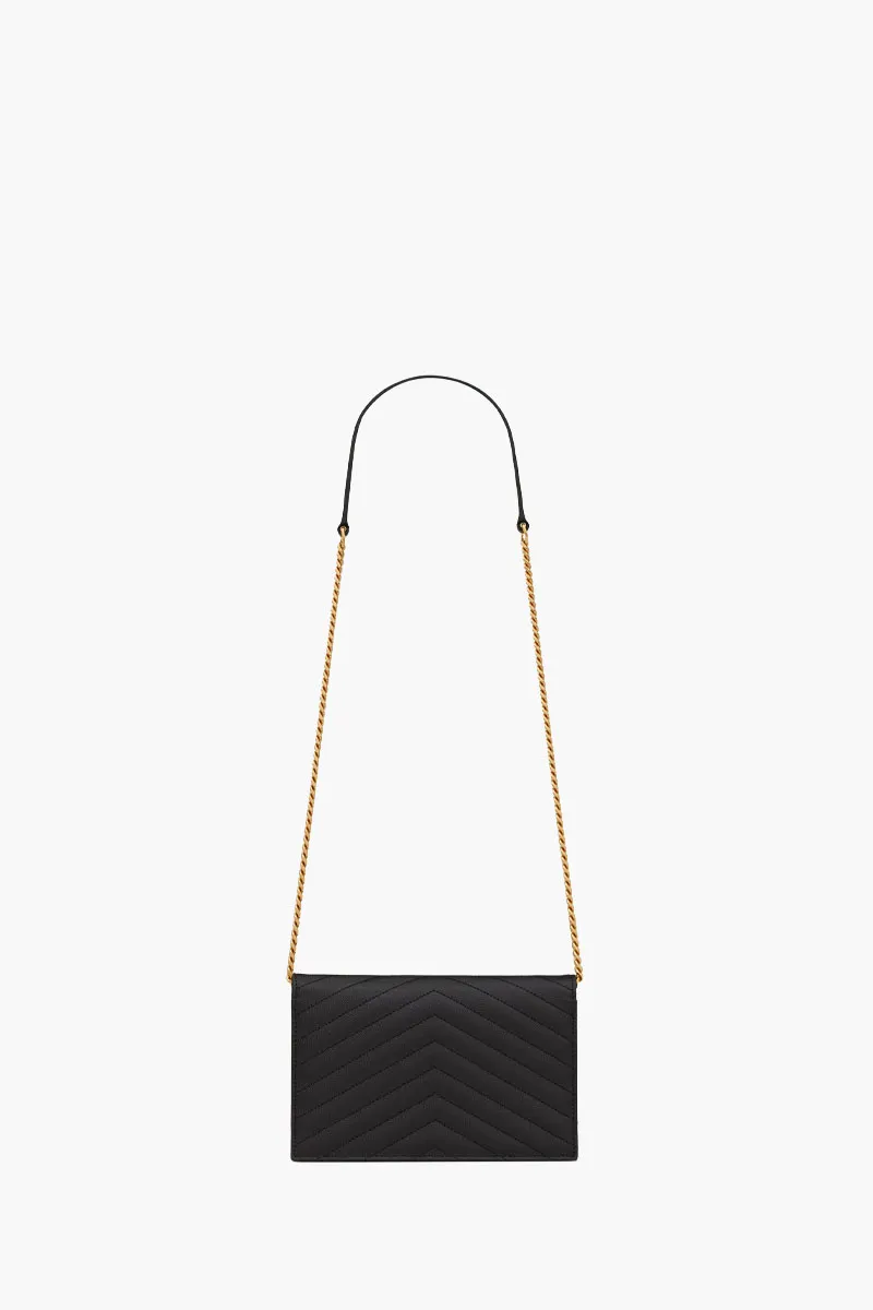 SAINT LAURENT Cassandre Envelope Wallet On Chain 19cm in Black Caviar Leather GHW 2