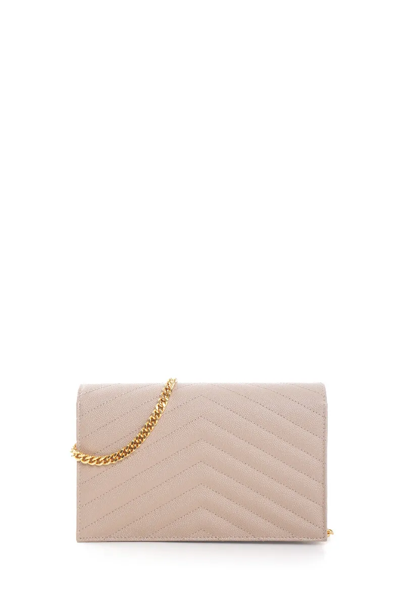SAINT LAURENT Cassandre Envelope Wallet On Chain 19cm in Dark Beige Caviar Leather GHW 2