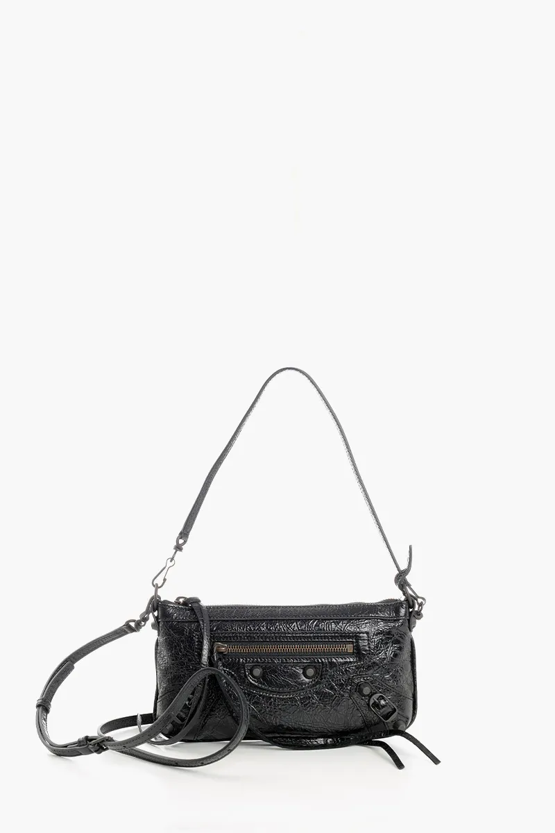 BALENCIAGA Le City Pouch On Strap in Black Arena Lambskin Brass Hardware 0