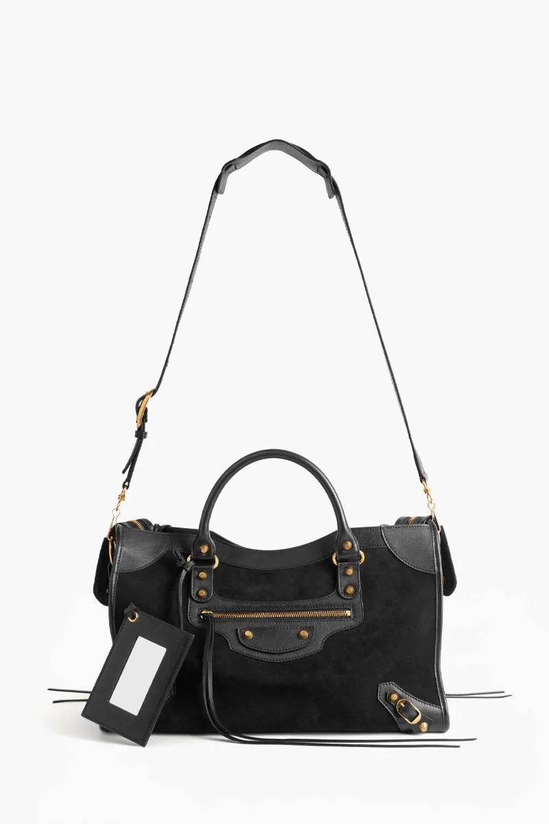 BALENCIAGA Medium Le City Bag in Black Suede And Smooth Clafskin GHW 3
