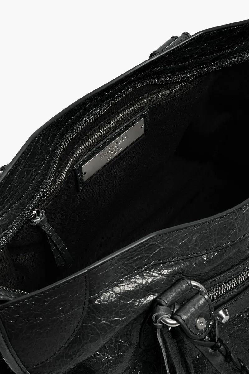 BALENCIAGA Medium Le City Bag in Black Arena Lambskin Shiny SHW 4