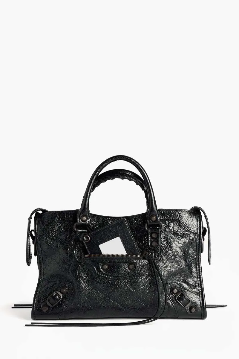 BALENCIAGA Small Le City Bag in Black Arena Lambskin BHW 0