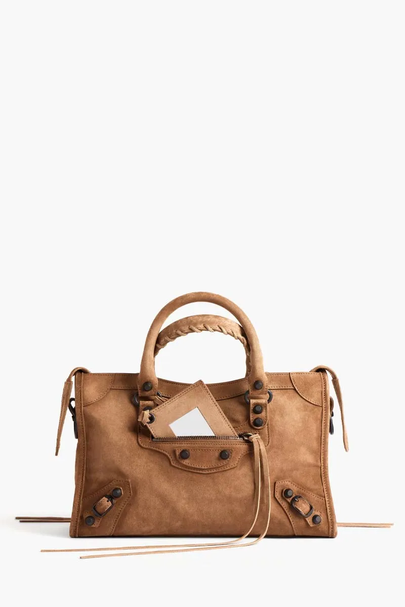 BALENCIAGA Small Le City Bag in Camel Suede Calfskin Brass Hardware 0