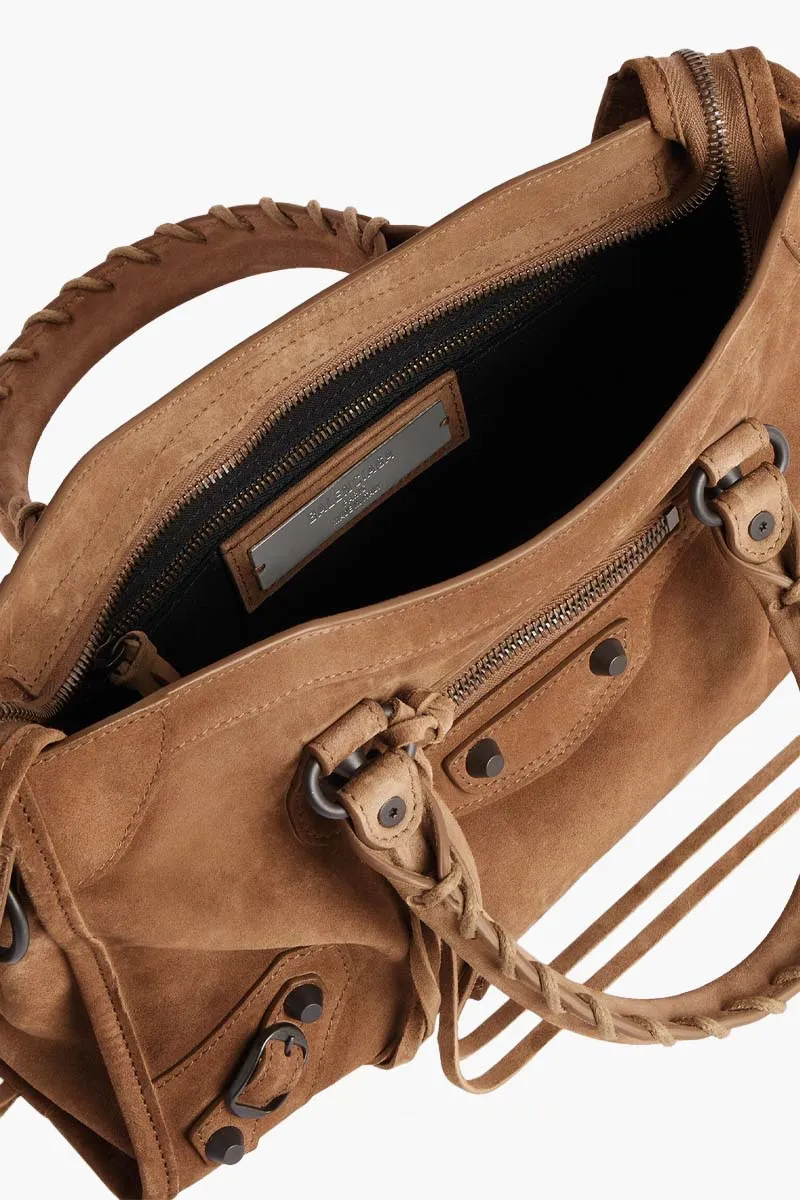 BALENCIAGA Small Le City Bag in Camel Suede Calfskin Brass Hardware 3