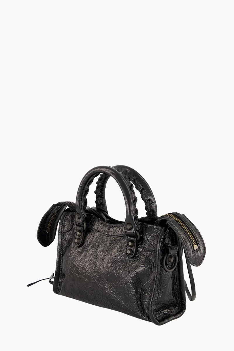 BALENCIAGA Nano Le City Shoulder Bag in Black Arena Lambskin BHW 3