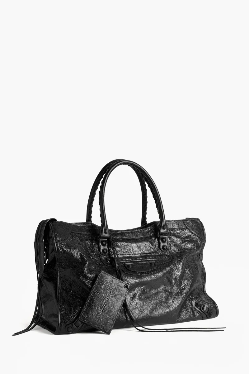 BALENCIAGA Large Le City Bag in Black Arena Lambskin BHW 1