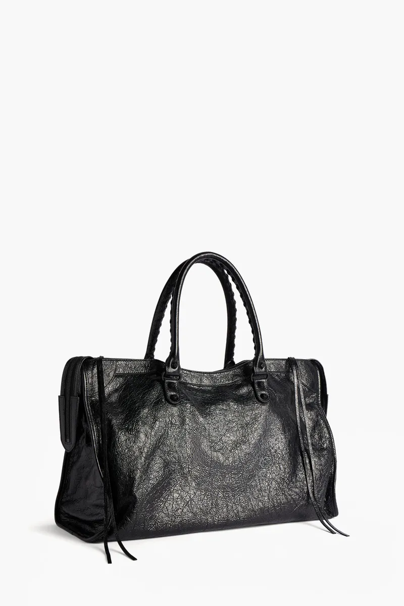 BALENCIAGA Large Le City Bag in Black Arena Lambskin BHW 2