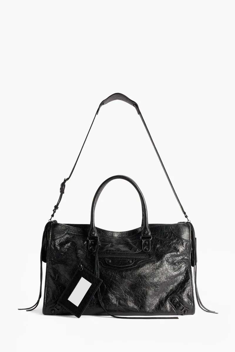 BALENCIAGA Large Le City Bag in Black Arena Lambskin BHW 3