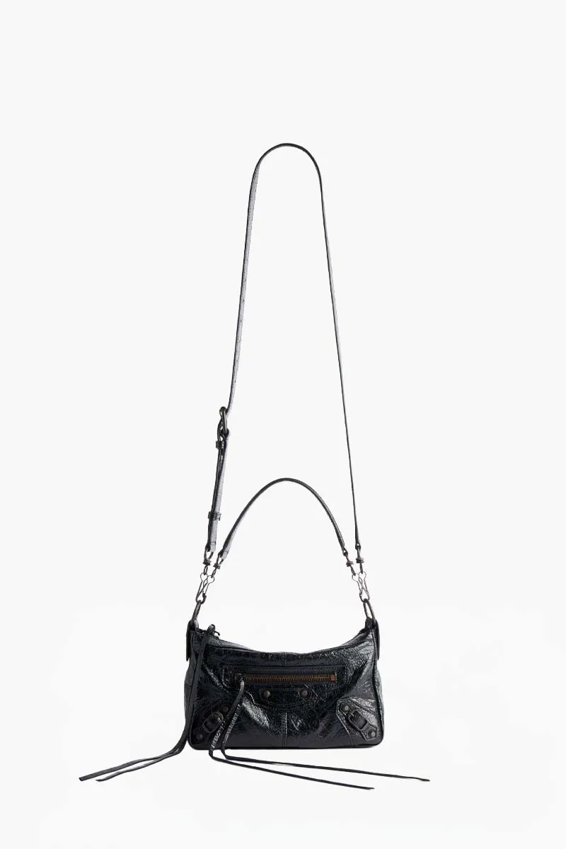 BALENCIAGA Mini Le City Moto Shoulder Bag in Black Arena Lambskin RHW 2