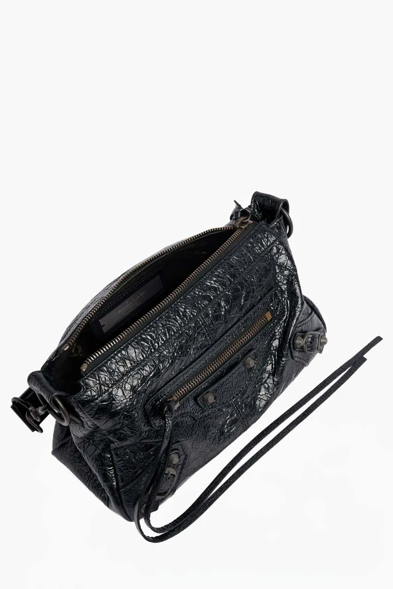 BALENCIAGA Mini Le City Moto Shoulder Bag in Black Arena Lambskin RHW 3