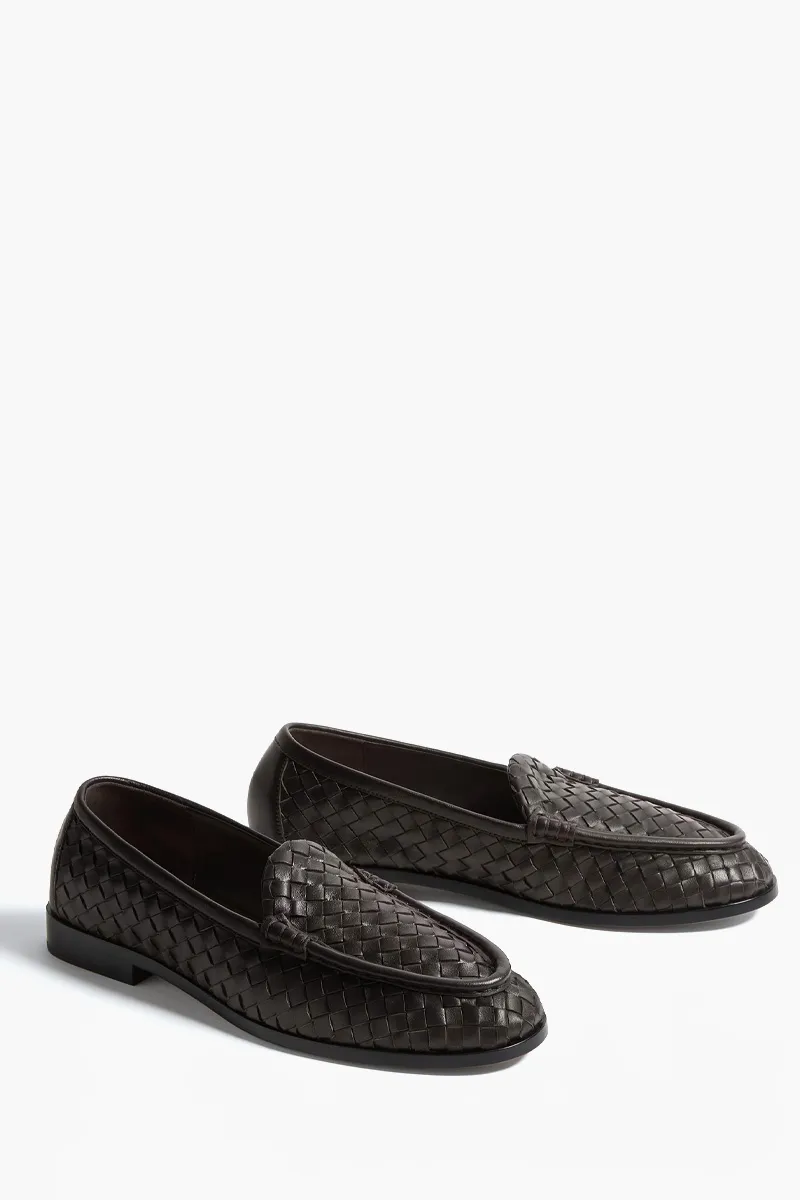 BOTTEGA VENETA Women Silenzio Intrecciato Loafers in Espresso Lambskin 1