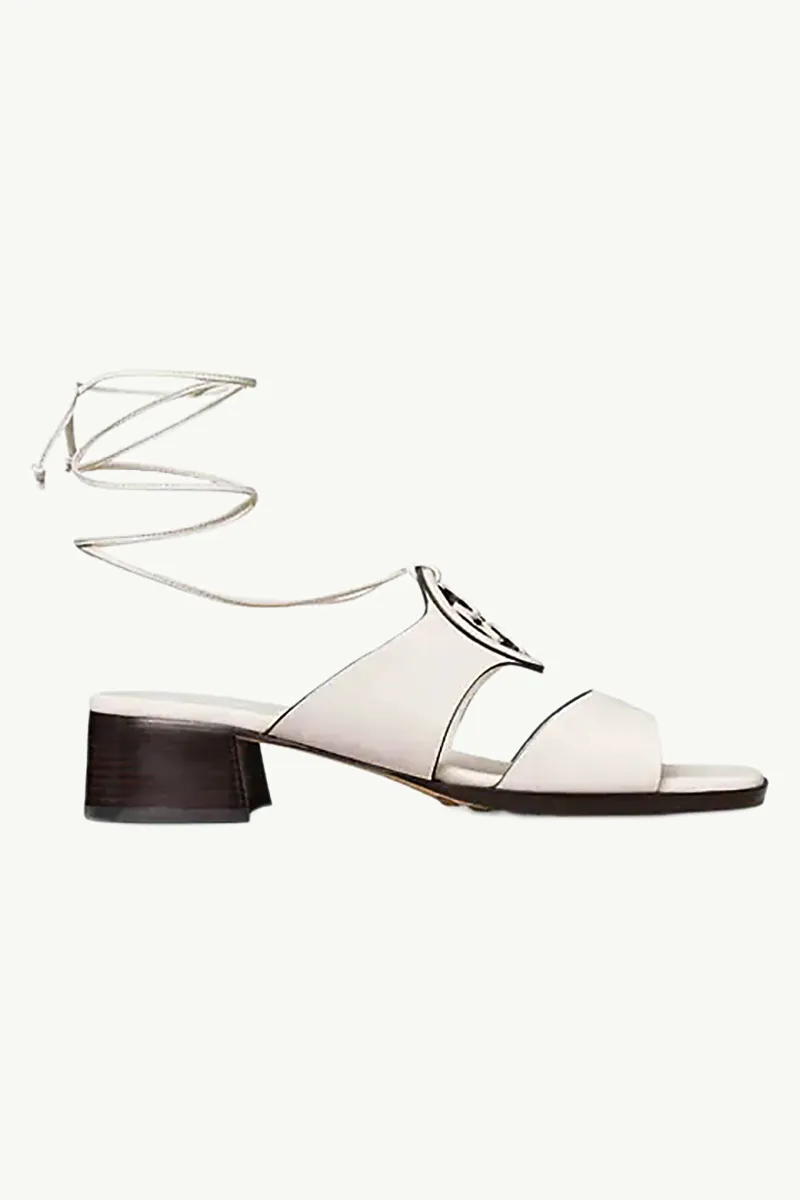 TORY BURCH Women Bombe Miller Ankle Tie Heel Sandals 50mm in New Ivory/New Ivory 0
