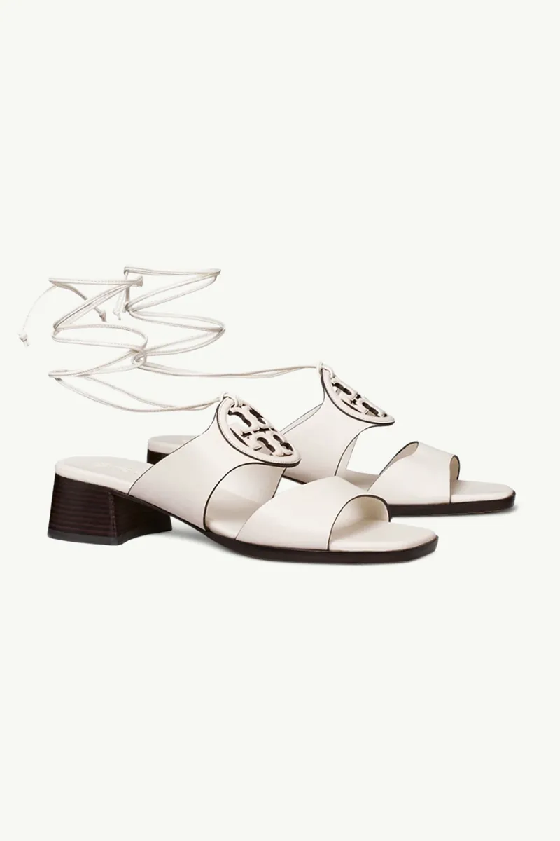 TORY BURCH Women Bombe Miller Ankle Tie Heel Sandals 50mm in New Ivory/New Ivory 1