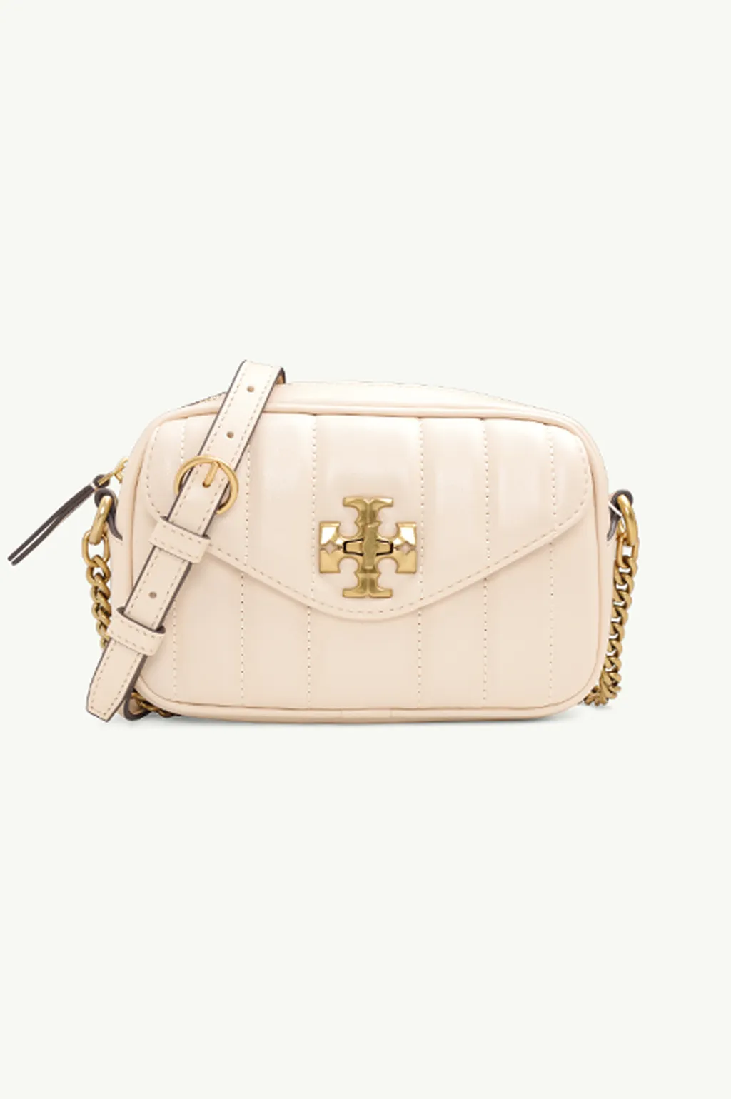 TORY BURCH Mini Kira Camera Crossbody Bag in Brie/Rolled Gold Quilted GHW 0