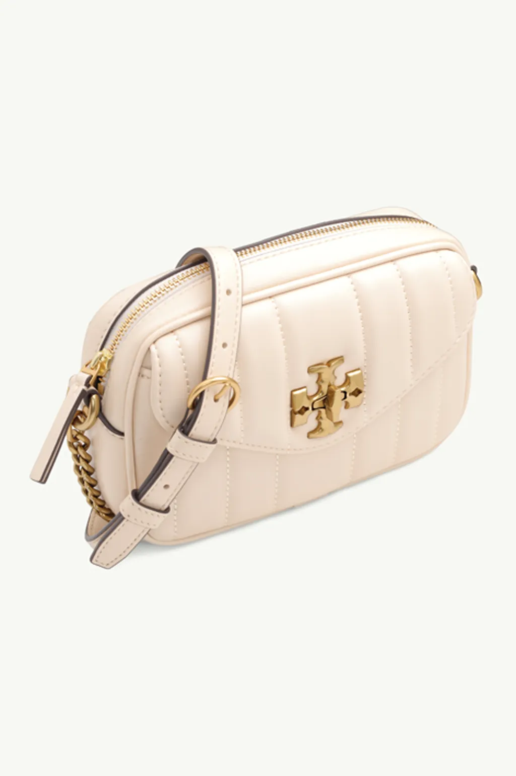 TORY BURCH Mini Kira Camera Crossbody Bag in Brie/Rolled Gold Quilted GHW 2