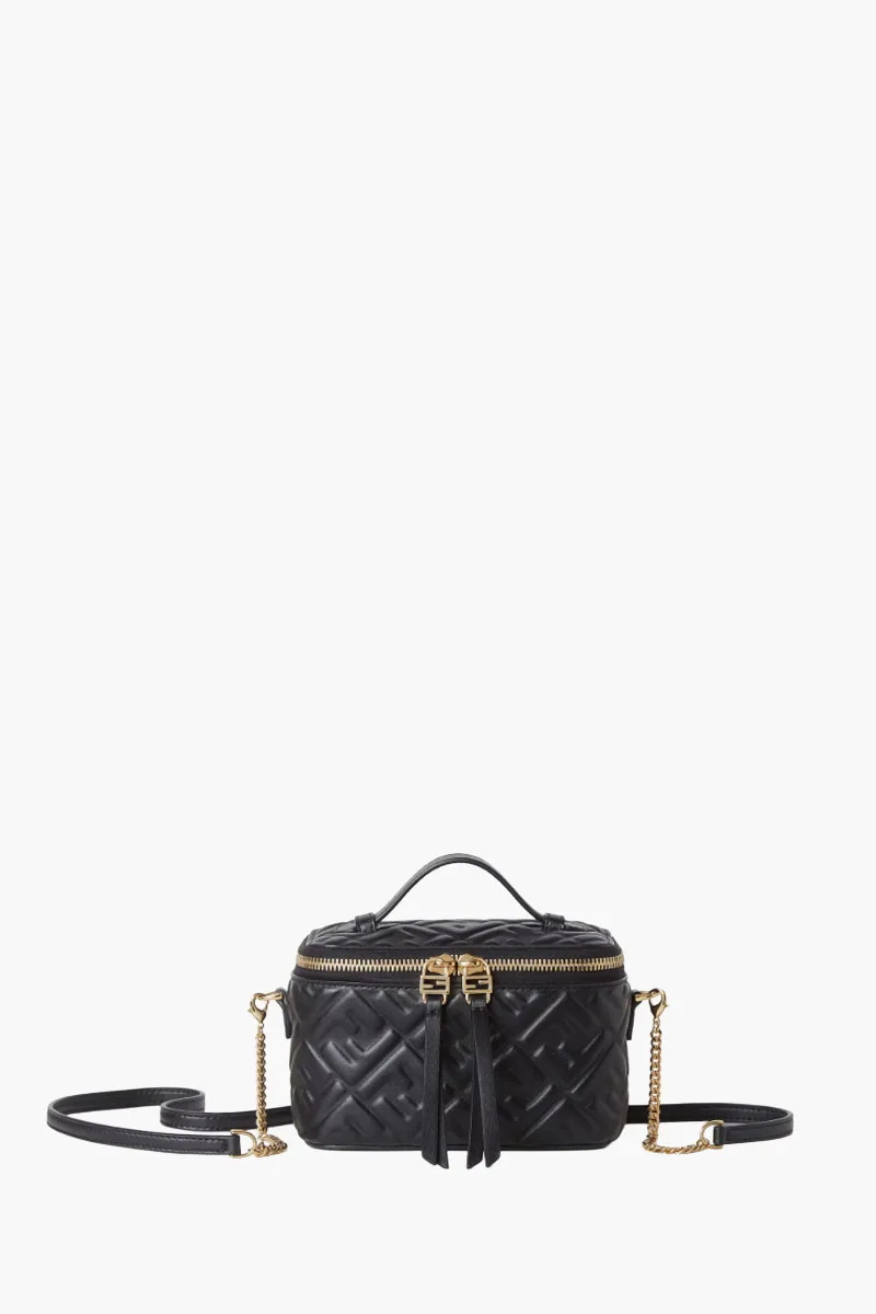 FENDI Mini FF Vanity Shoulder Bag in Black Nappa Leather 0