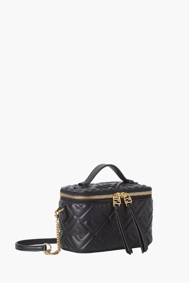 FENDI Mini FF Vanity Shoulder Bag in Black Nappa Leather 1