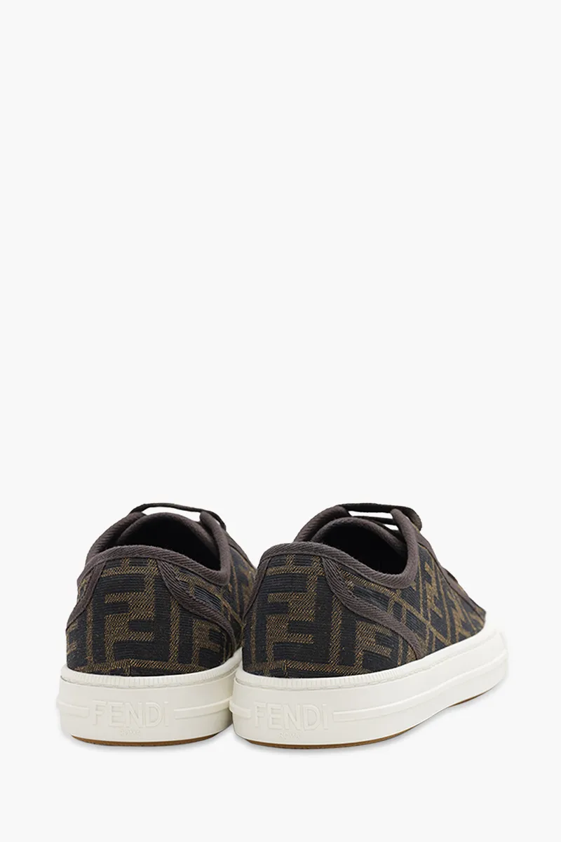 FENDI Women Domino FF Motif Low Top Sneakers in Brown/Tobacco/White Fabric 2