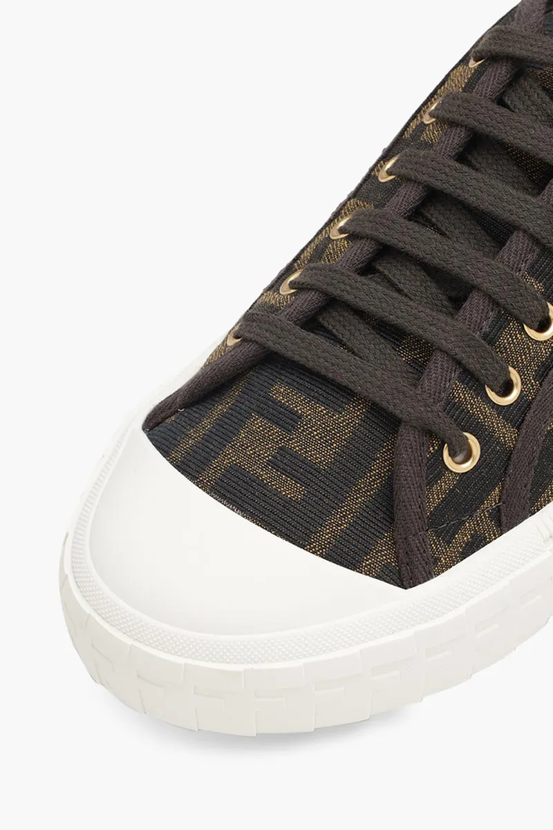 FENDI Women Domino FF Motif Low Top Sneakers in Brown/Tobacco/White Fabric 4