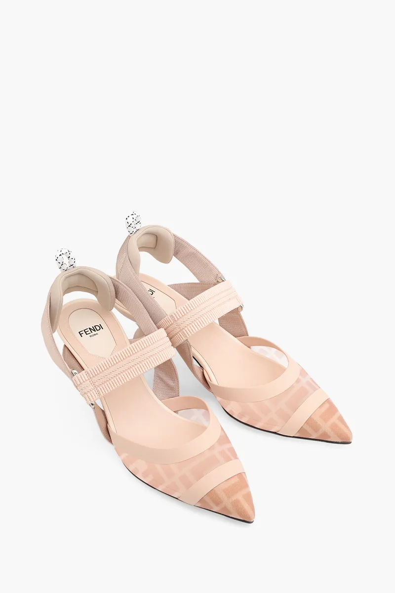 FENDI Colibri Tulle Slingback Pumps 55mm in Rose/Nude FF Logo Pattern 1